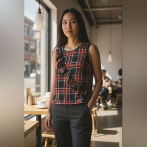 NWT J. Crew Stewart Tartan Plaid Ruffle Tank
